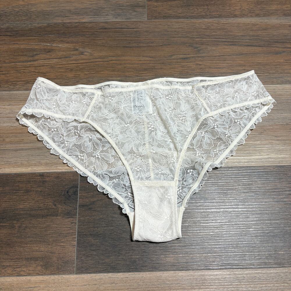 & Other Stories Womens Size 12 Lace Sheer Panty Cream Floral Stretch
